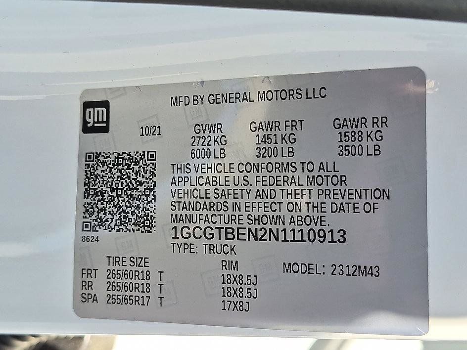 Certified 2022 Chevrolet Colorado W/T w/ Custom Special Edition AWD/4WD image 35
