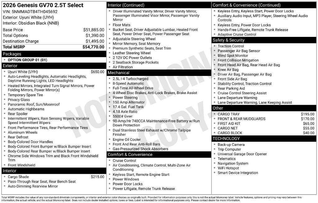 New 2026 Genesis GV70 2.5T Select AWD/4WD image 14