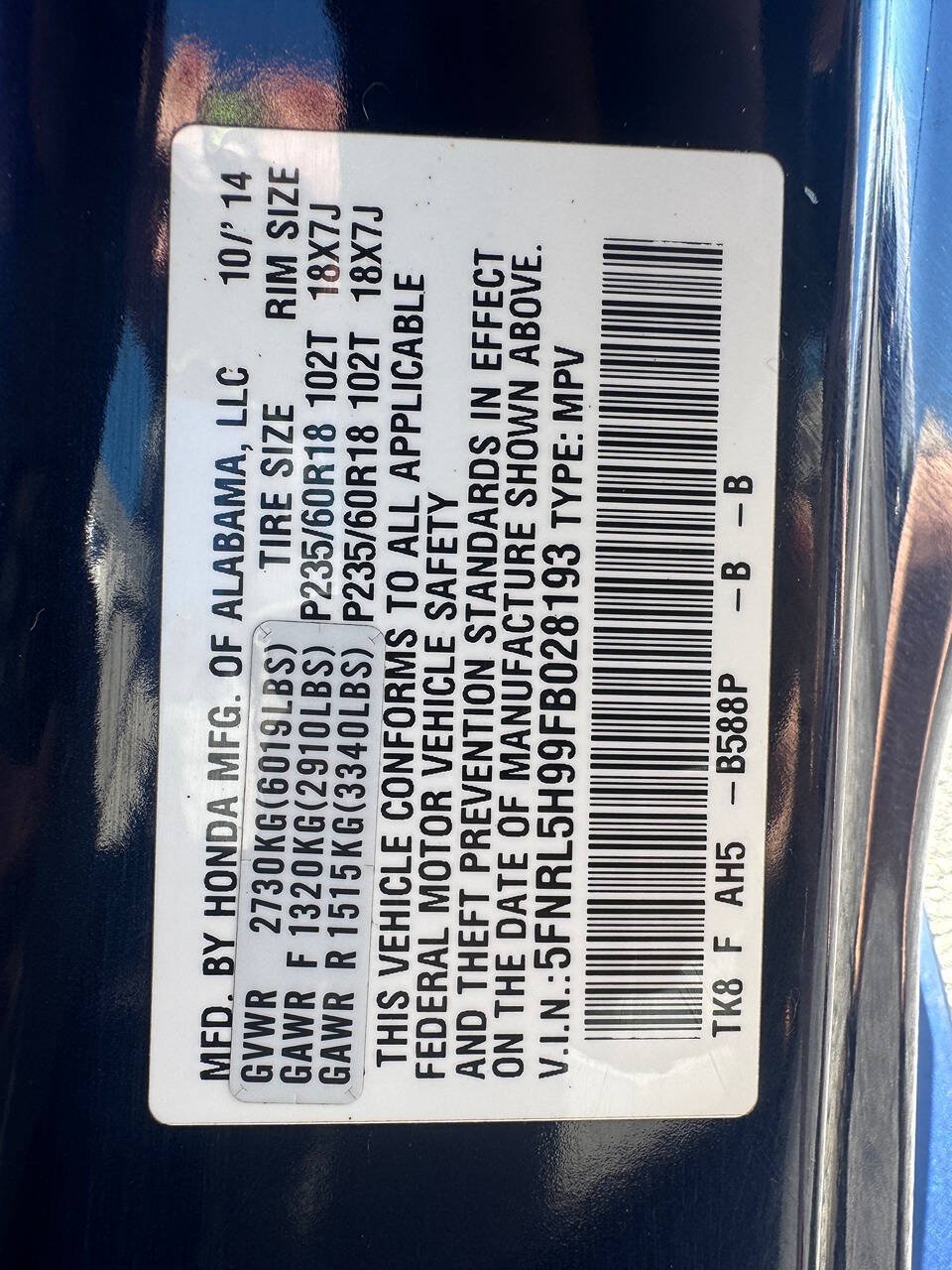 Used 2015 Honda Odyssey Touring image 14