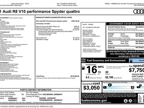 Certified 2021 Audi R8 V10 performance AWD/4WD image 2