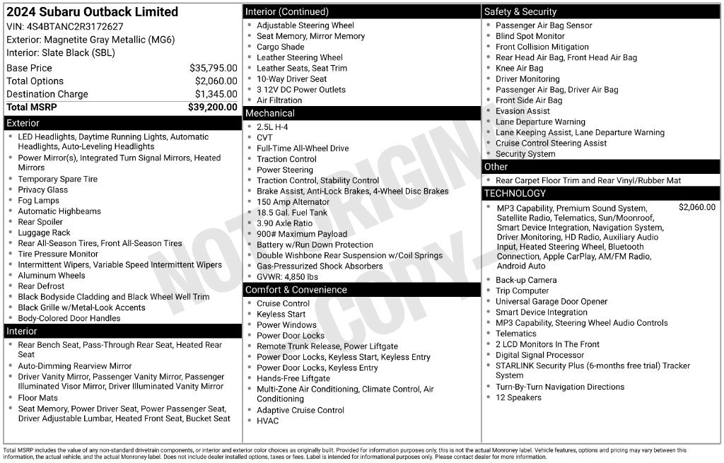 Certified 2024 Subaru Outback Limited AWD/4WD image 58