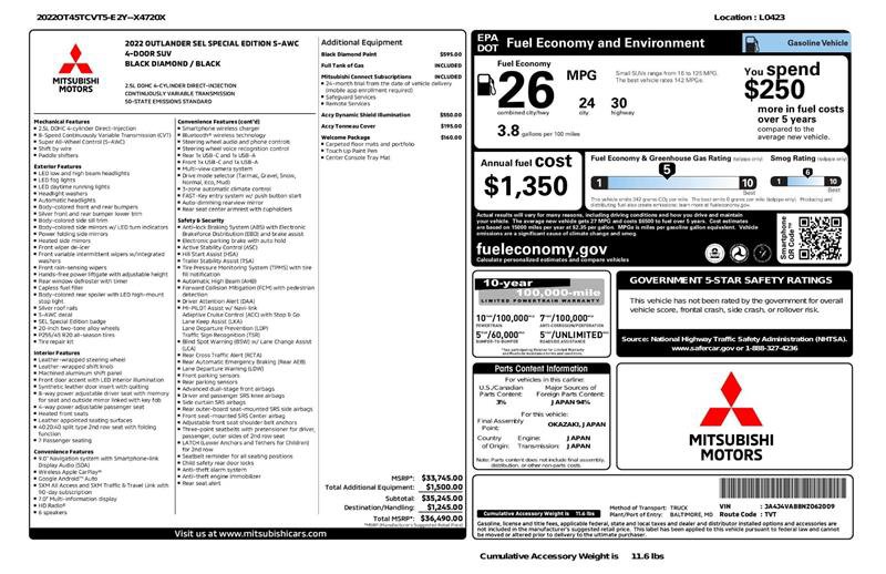 Used 2022 Mitsubishi Outlander SEL AWD/4WD image 3