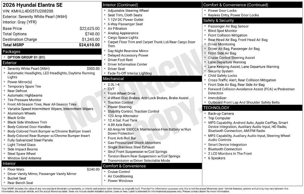 Certified 2026 Hyundai Elantra SE FWD image 6