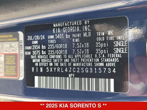 Used 2025 Kia Sorento S FWD image 34
