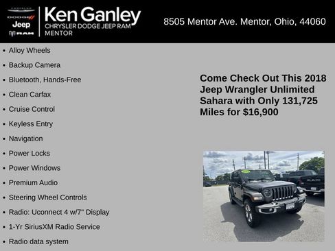Used 2018 Jeep Wrangler Unlimited Sahara w/ Uconnect 4C Nav & Sound Group AWD/4WD image 5