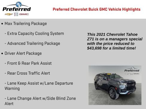 Certified 2021 Chevrolet Tahoe Z71 w/ Z71 Signature Package AWD/4WD image 2