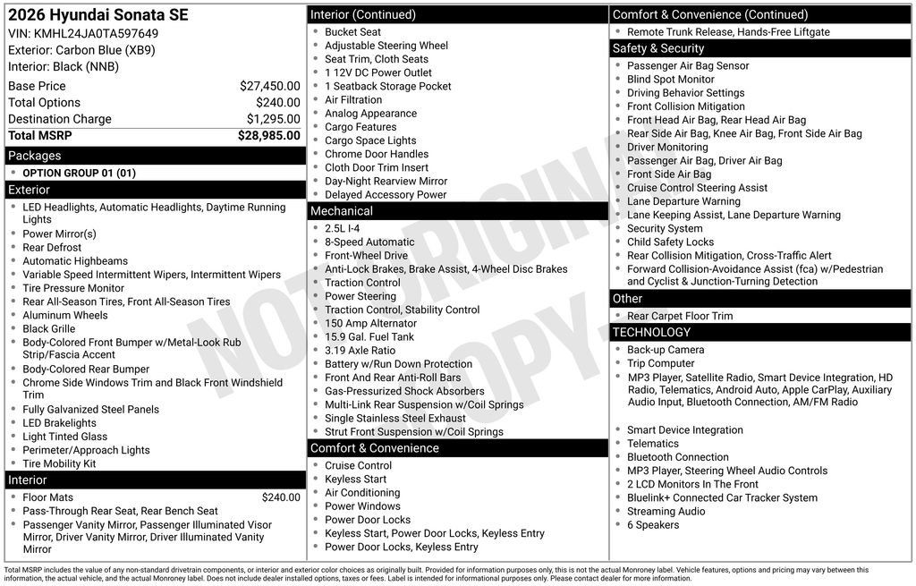 New 2026 Hyundai Sonata SE FWD image 2