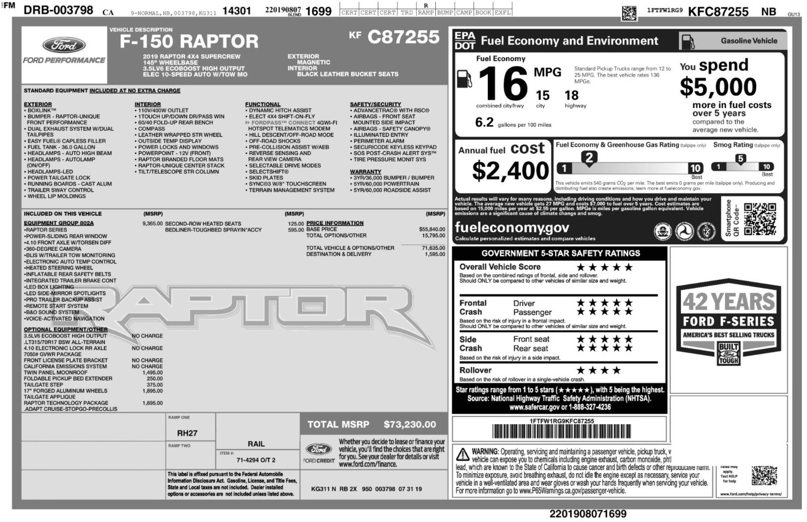 Used 2019 Ford F150 Raptor w/ Equipment Group 802A Luxury AWD/4WD image 63