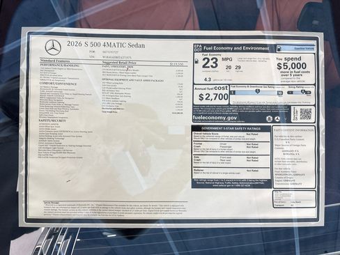 New 2026 Mercedes-Benz S 500 4MATIC image 31