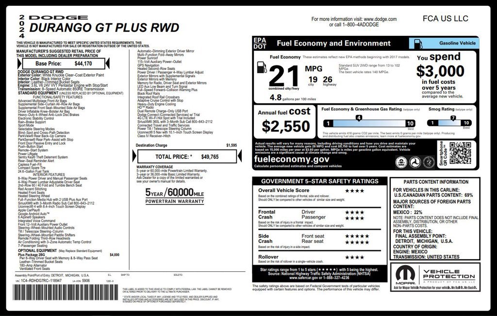Certified 2024 Dodge Durango GT RWD image 4