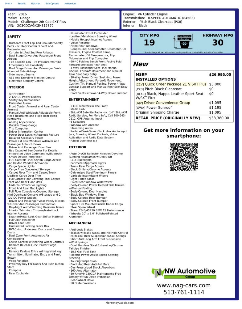 Used 2016 Dodge Challenger SXT Plus RWD image 2