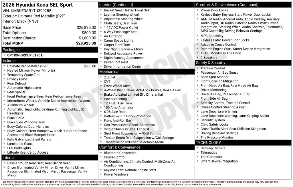 Certified 2026 Hyundai Kona SEL Sport FWD image 29