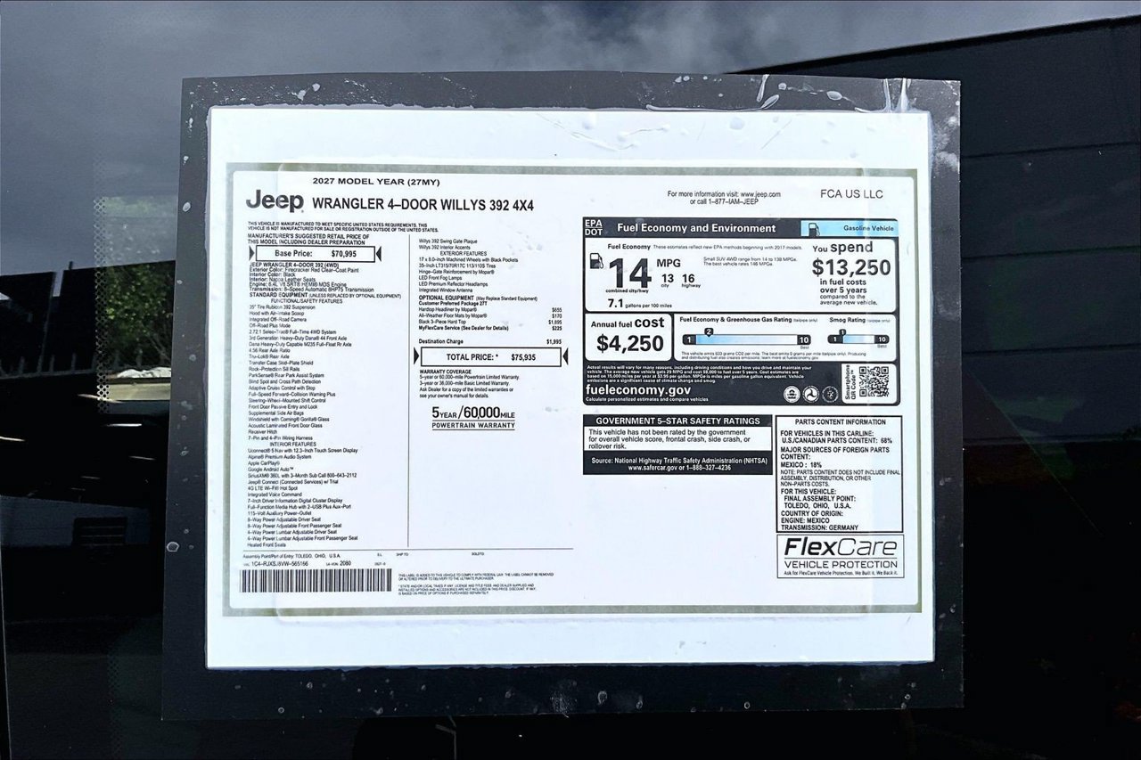 New 2027 Jeep Wrangler Unlimited Rubicon 392 AWD/4WD image 36