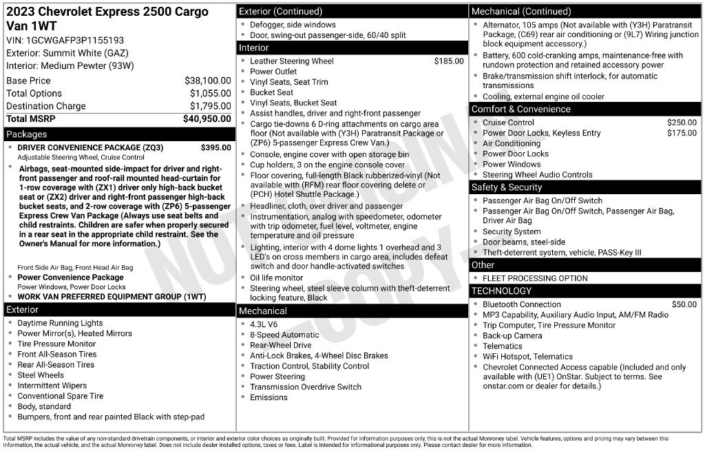 Used 2023 Chevrolet Express 2500 w/ Driver Convenience Package RWD image 24