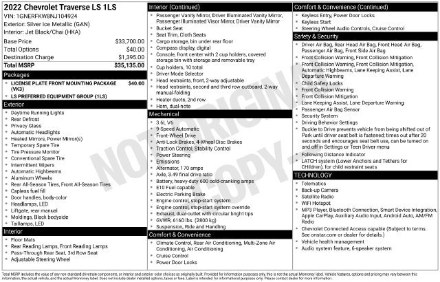 Certified 2022 Chevrolet Traverse LS FWD image 44