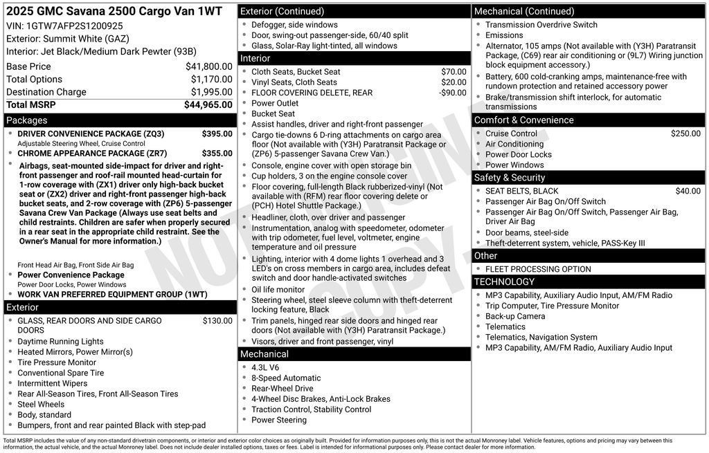 Used 2025 GMC Savana 2500 w/ Driver Convenience Package RWD image 13