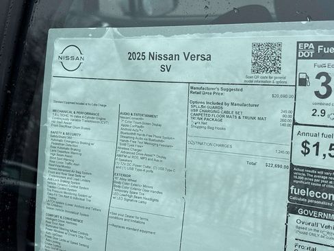 Used 2025 Nissan Versa SV w/ Trunk Package image 8