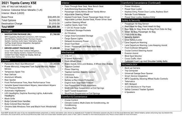 Used 2021 Toyota Camry XSE w/ Navigation Package FWD image 29