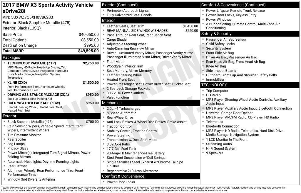 Used 2017 BMW X3 sDrive28i w/ Technology Package RWD image 11