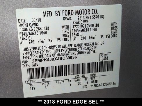 Used 2018 Ford Edge SEL w/ Equipment Group 201A image 30