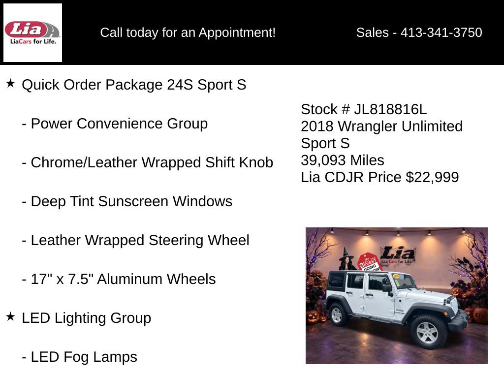 Certified 2018 Jeep Wrangler Unlimited Sport S AWD/4WD image 6