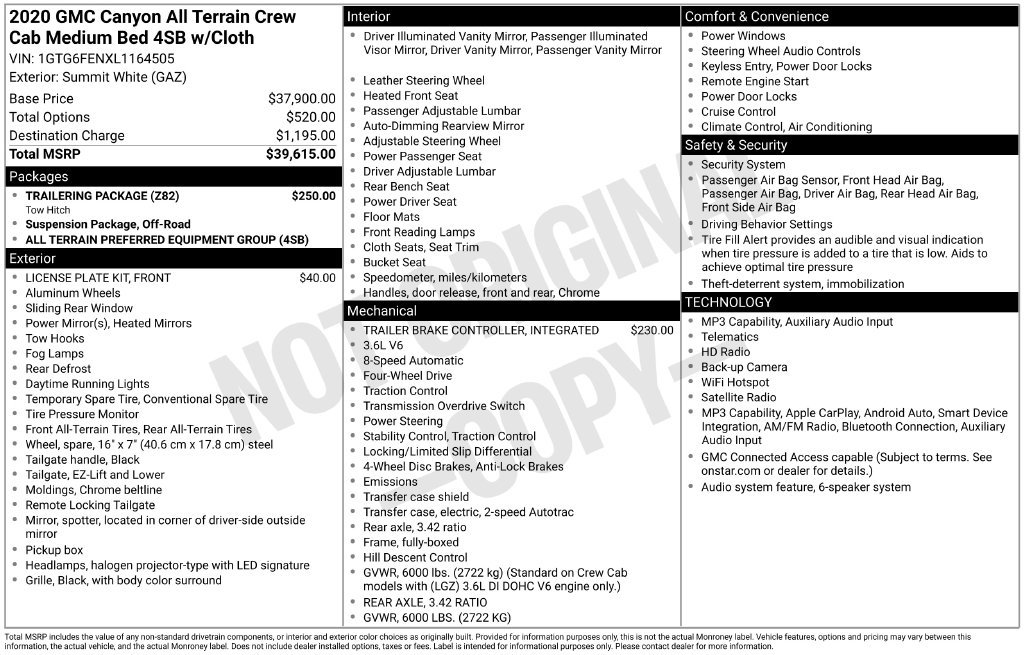 Used 2020 GMC Canyon All Terrain w/ Trailering Package AWD/4WD image 11