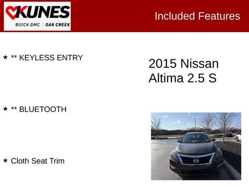 Used 2015 Nissan Altima 2.5 S w/ Power Driver Seat Package image 2