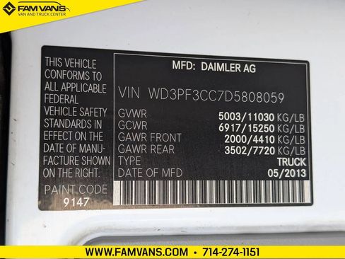 Used 2013 Mercedes-Benz Sprinter 3500 w/ High Idle Fixed Pkg image 31