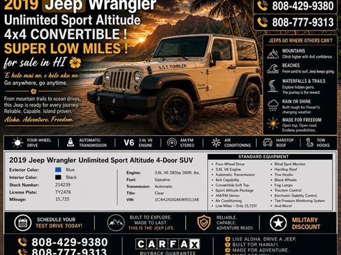 Used 2017 Jeep Wrangler Sport w/ Quick Order Package 24S AWD/4WD image 1