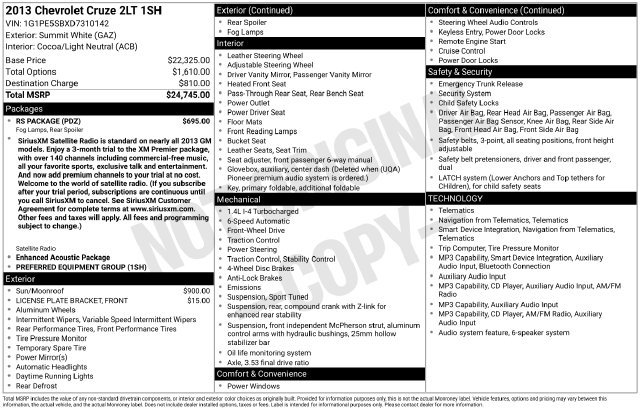 Used 2013 Chevrolet Cruze LT w/ RS Package FWD image 36