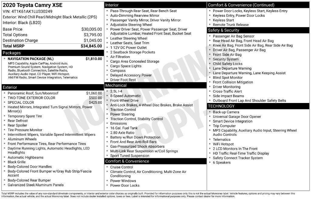 Used 2020 Toyota Camry XSE w/ Navigation Package FWD image 7