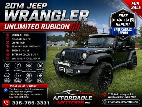 Used 2014 Jeep Wrangler Unlimited Rubicon w/ Connectivity Group AWD/4WD image 1
