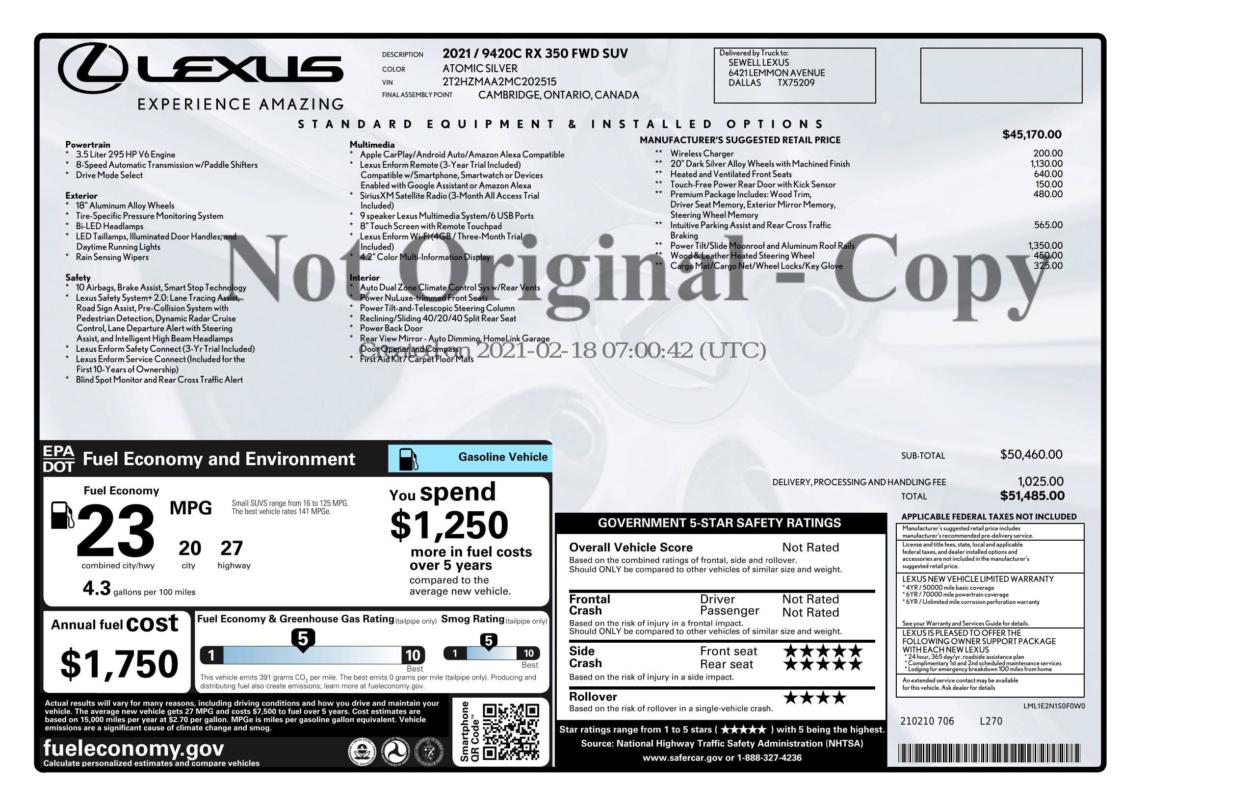 Used 2021 Lexus RX 350 FWD w/ Premium Package image 3