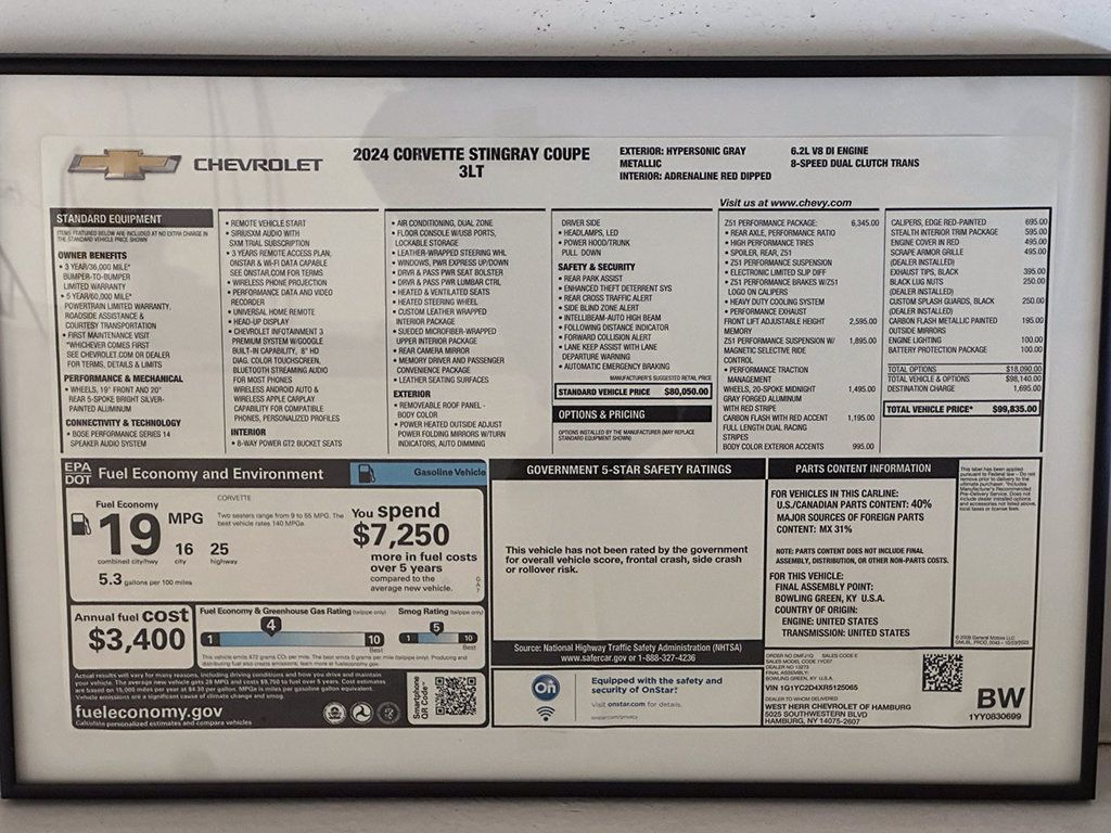Used 2024 Chevrolet Corvette Stingray Premium Cpe w/ Z51 Performance Package RWD image 42