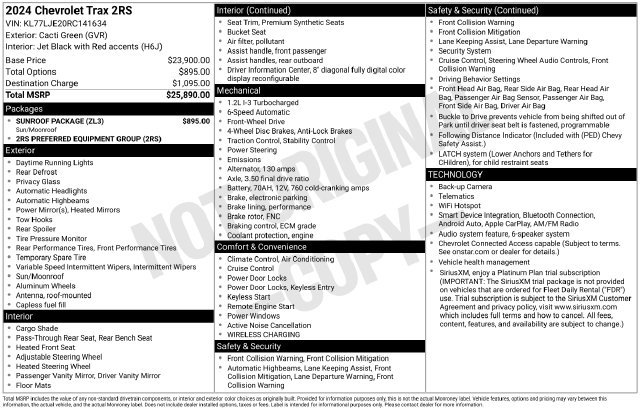 Used 2024 Chevrolet Trax RS w/ Sunroof Package FWD image 33