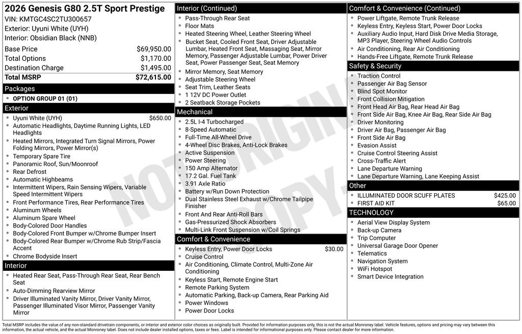 New 2026 Genesis G80 2.5T Sport Prestige AWD/4WD image 3