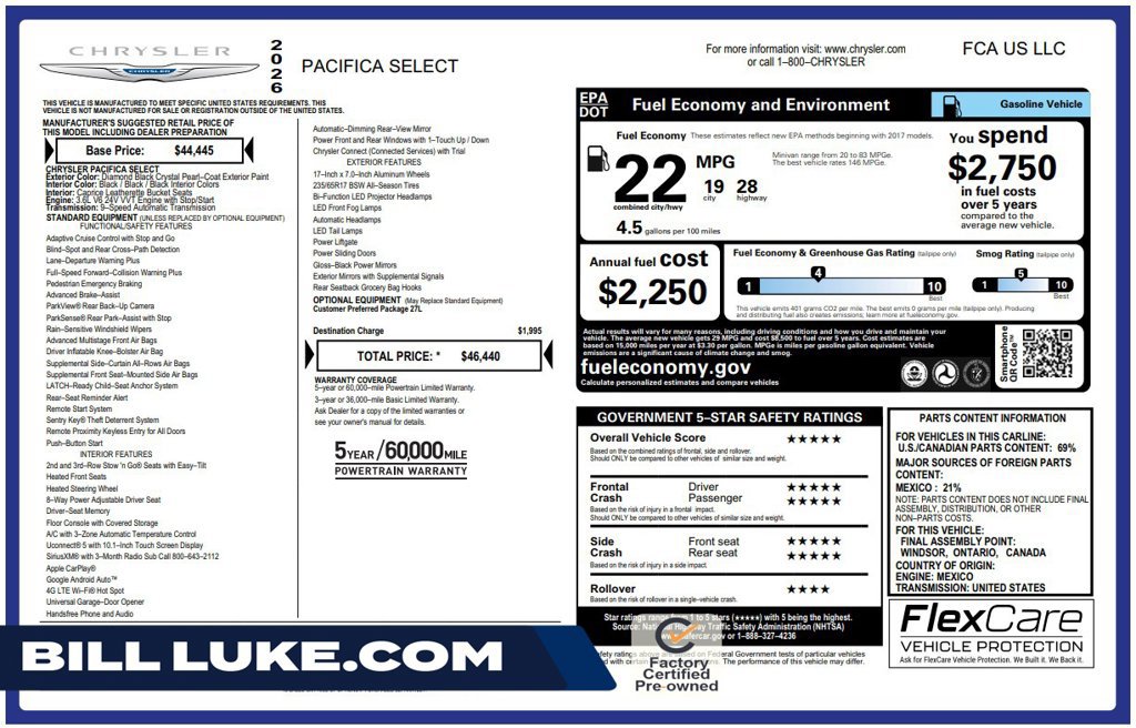 Used 2026 Chrysler Pacifica Select FWD image 1