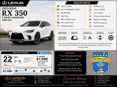 Used 2022 Lexus RX 350 F Sport w/ Accessory Package