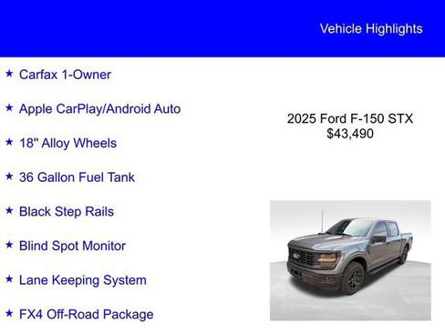 Used 2025 Ford F150 STX w/ Equipment Group 201A FX4 AWD/4WD image 2