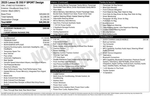 Used 2025 Lexus IS 350 F Sport w/ Accessory Package AWD/4WD image 20