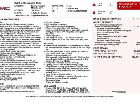 Used 2021 GMC Acadia SLE w/ Driver Convenience Package FWD image 3