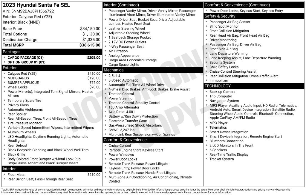 Used 2023 Hyundai Santa Fe SEL w/ Cargo Package AWD/4WD image 2