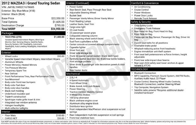 Used 2012 MAZDA MAZDA3 i Grand Touring w/ Tech Pkg FWD image 8