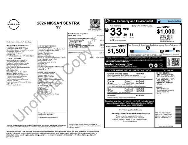 Used 2026 Nissan Sentra SV w/ Floor Mat Package FWD image 8