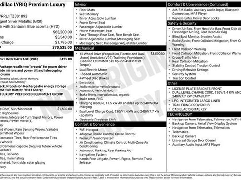 New 2026 Cadillac Lyriq Premium Luxury w/ LPO, Floor Liner Package image 2