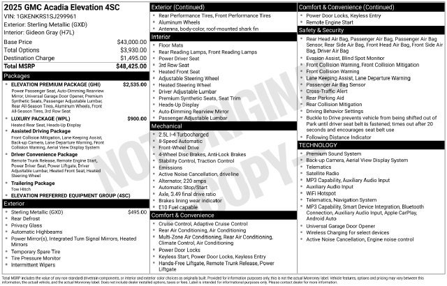 Used 2025 GMC Acadia Elevation w/ Elevation Premium Package FWD image 7