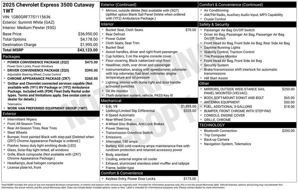 New 2025 Chevrolet Express 3500 w/ Power Convenience Package RWD image 24