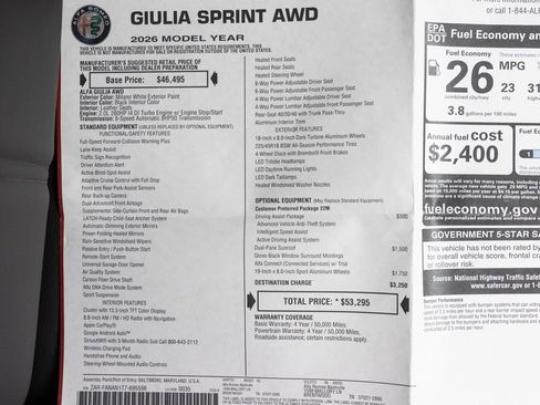 New 2026 Alfa Romeo Giulia AWD w/ Driving Assist Package image 67