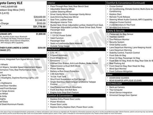 Used 2018 Toyota Camry XLE w/ Audio Package FWD image 35