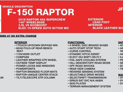Used 2018 Ford F150 Raptor w/ Equipment Group 802A Luxury AWD/4WD image 17